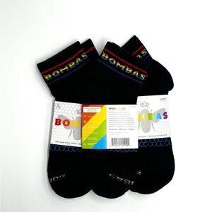 Bombas 3 Pack Black and Rainbow Crew Socks LARGE